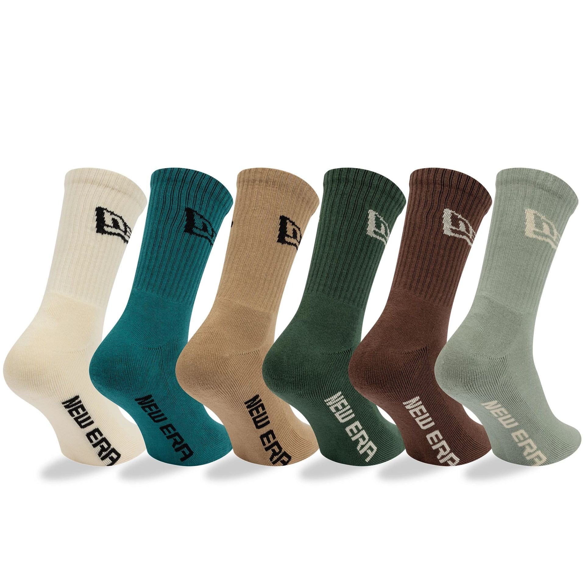 Pictured is this New Era Flag 6 Pack Crew Socks in dark green. 2