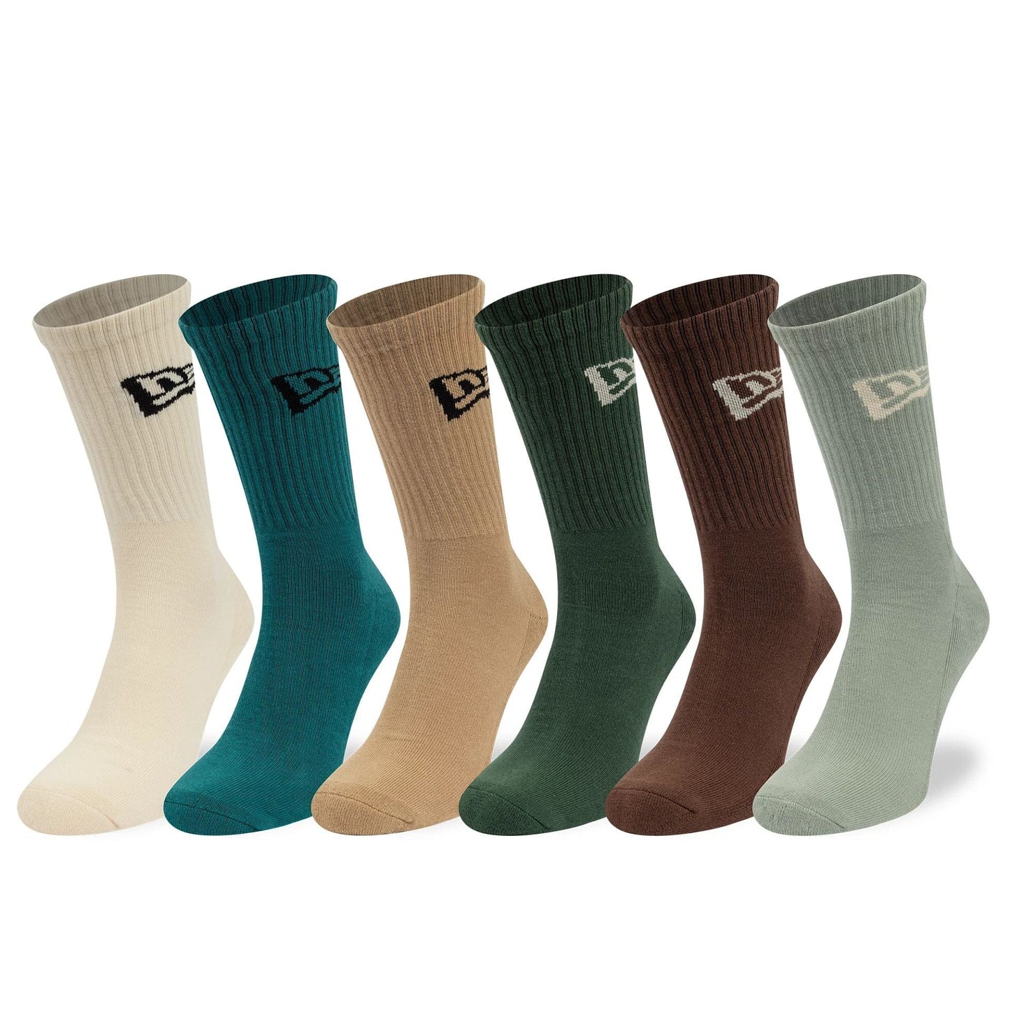 Pictured is this New Era Flag 6 Pack Crew Socks in dark green. 1
