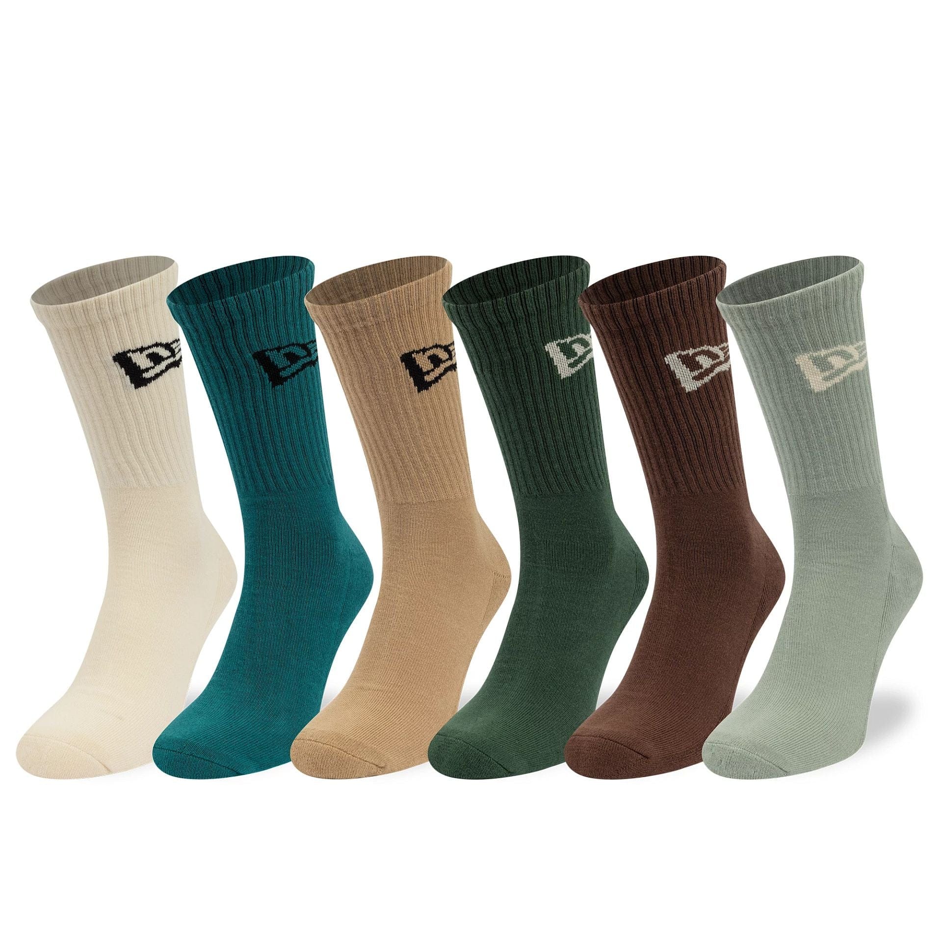 Pictured is this New Era Flag 6 Pack Crew Socks in dark green. 1