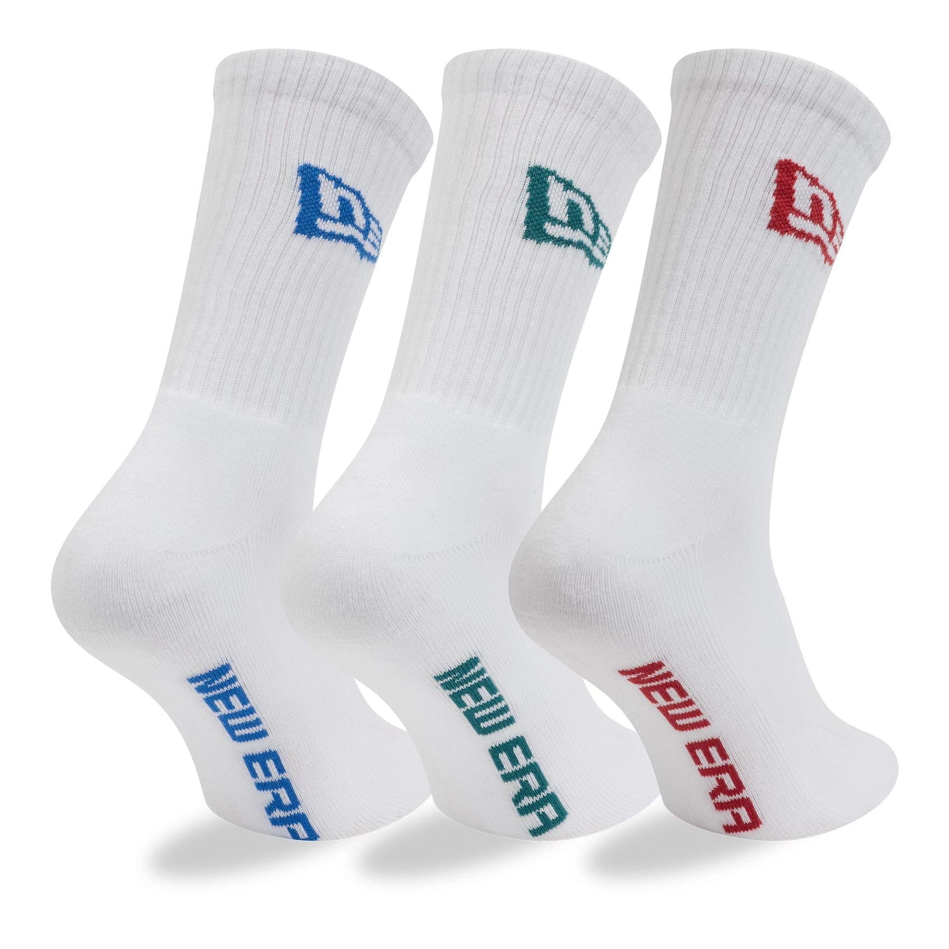 Pictured is this New Era Flag 3 Pack Crew Socks in white. 2