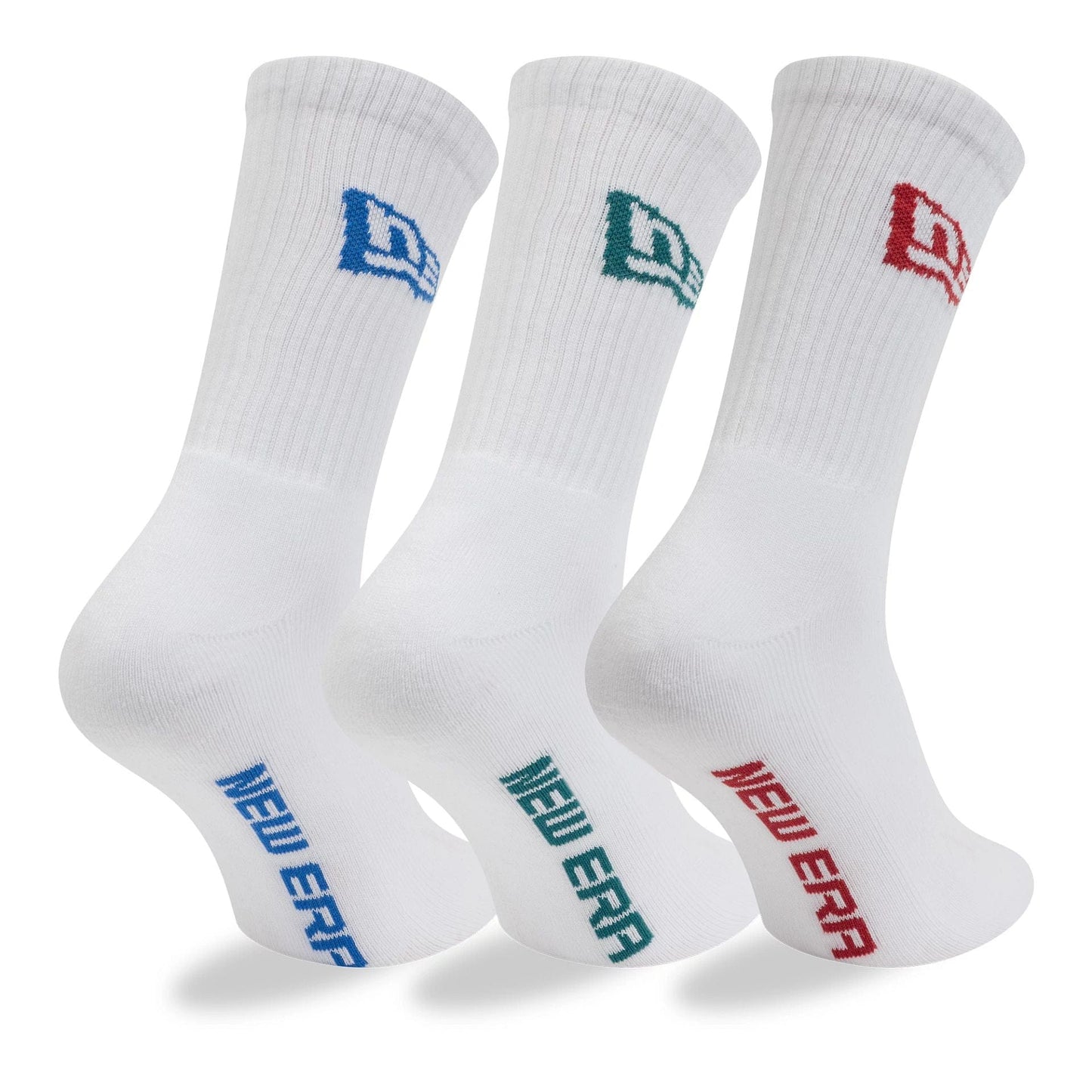 Pictured is this New Era Flag 3 Pack Crew Socks in white. 2