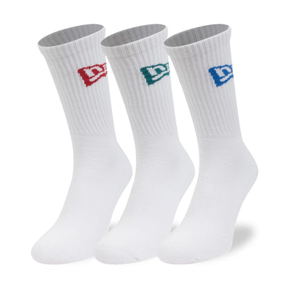 Pictured is this New Era Flag 3 Pack Crew Socks in white. 1