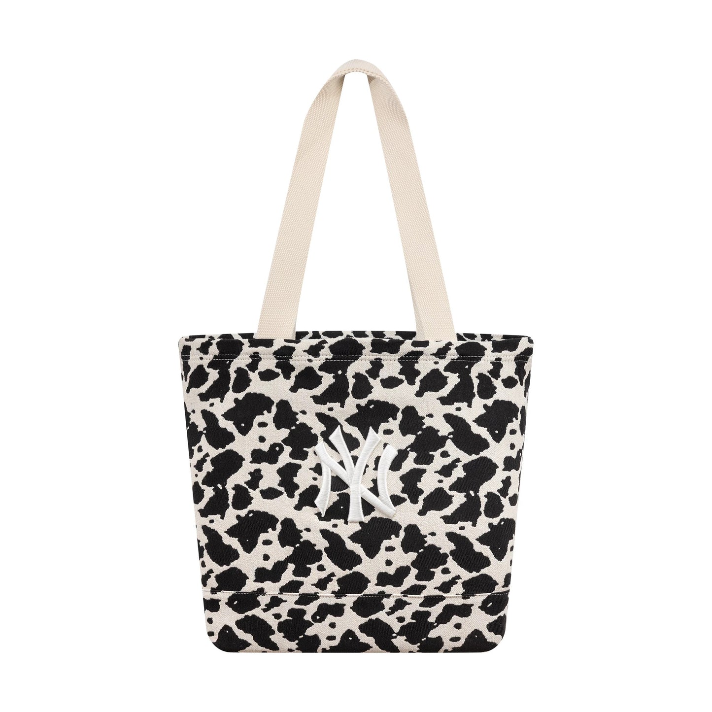 Pictured is this MLB Cow Jacquard New York Yankees Tote Bag in cream. 2