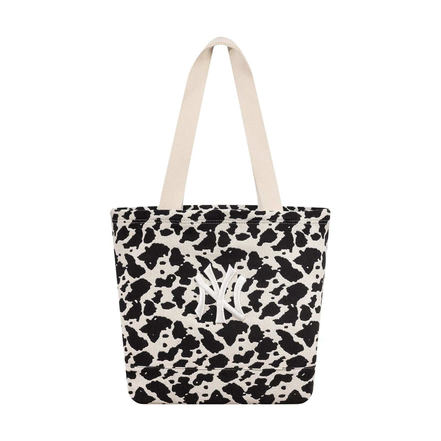 Pictured is this MLB Cow Jacquard New York Yankees Tote Bag in cream. 1