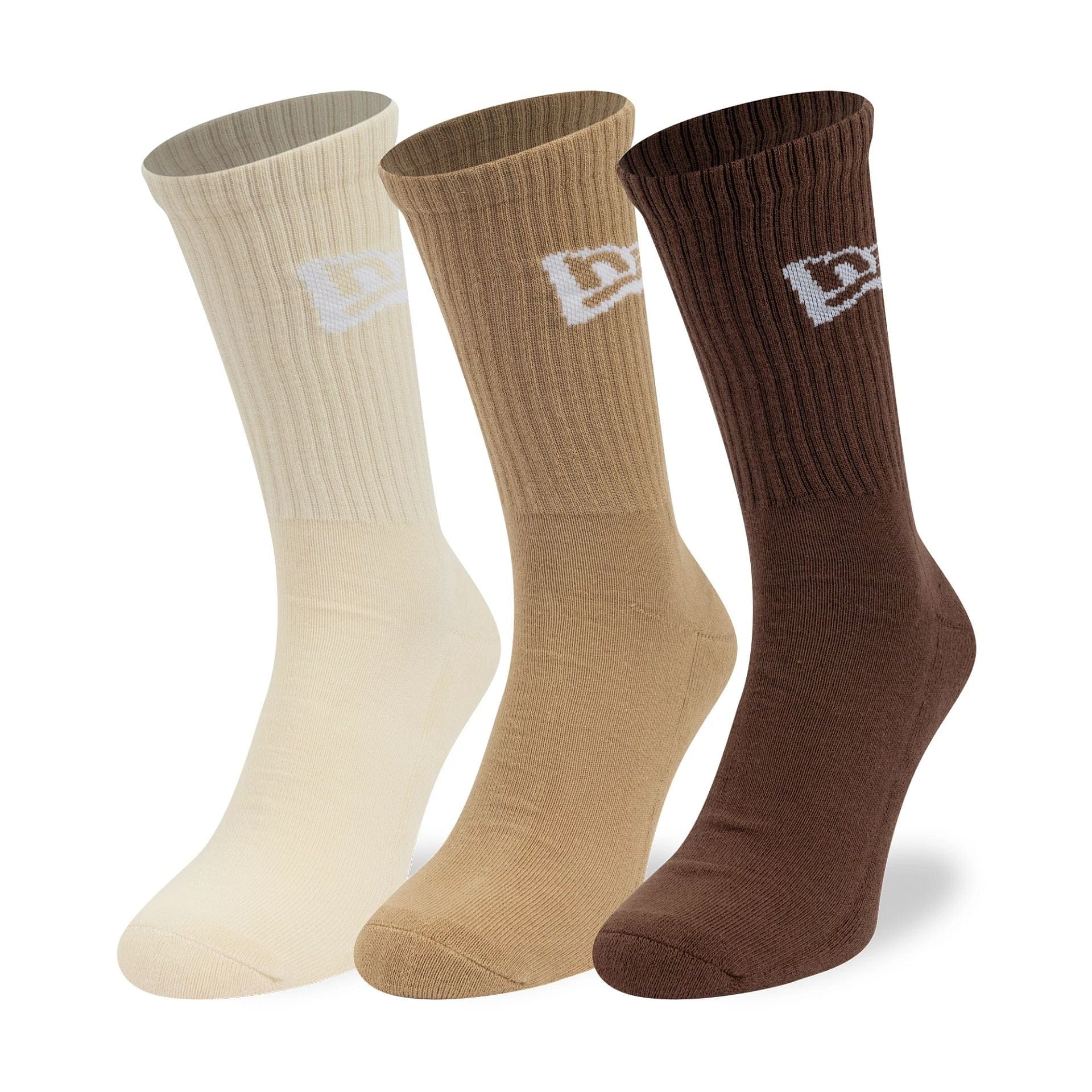 Pictured is this New Era Flag 3 Pack Crew Socks in brown. 1