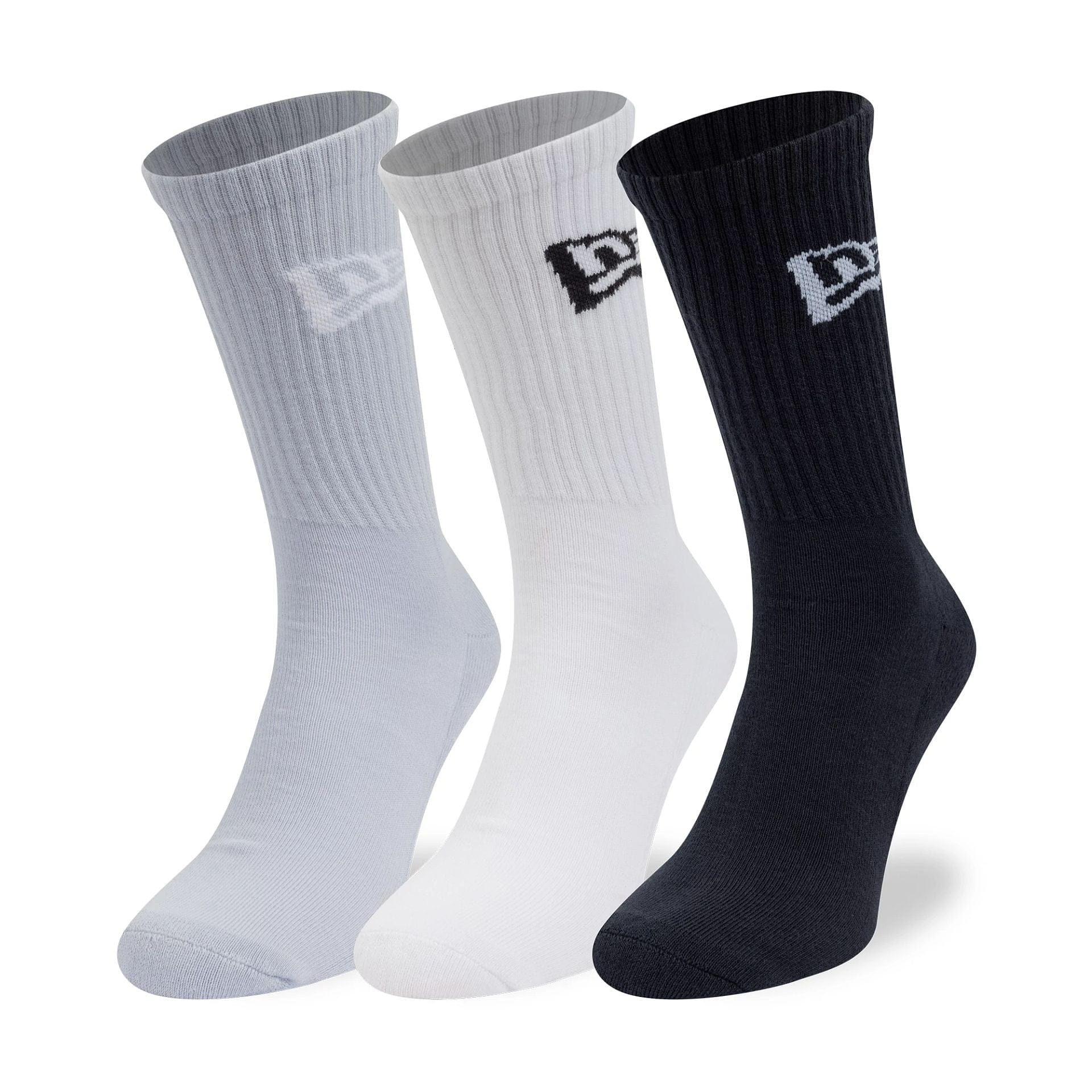 Pictured is this New Era Flag 3 Pack Crew Socks in navy. 1
