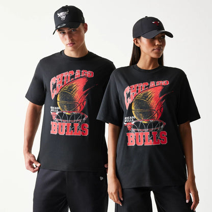 The model is wearing this NBA Ball Graphic Chicago Bulls T-Shirt in black. 1
