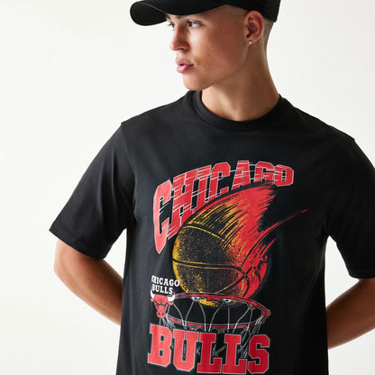The model is wearing this NBA Ball Graphic Chicago Bulls T-Shirt in black. 5