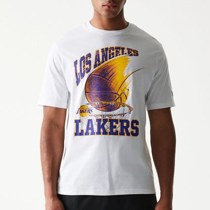 The model is wearing this NBA Ball Graphic LA Lakers T-Shirt in white. 5