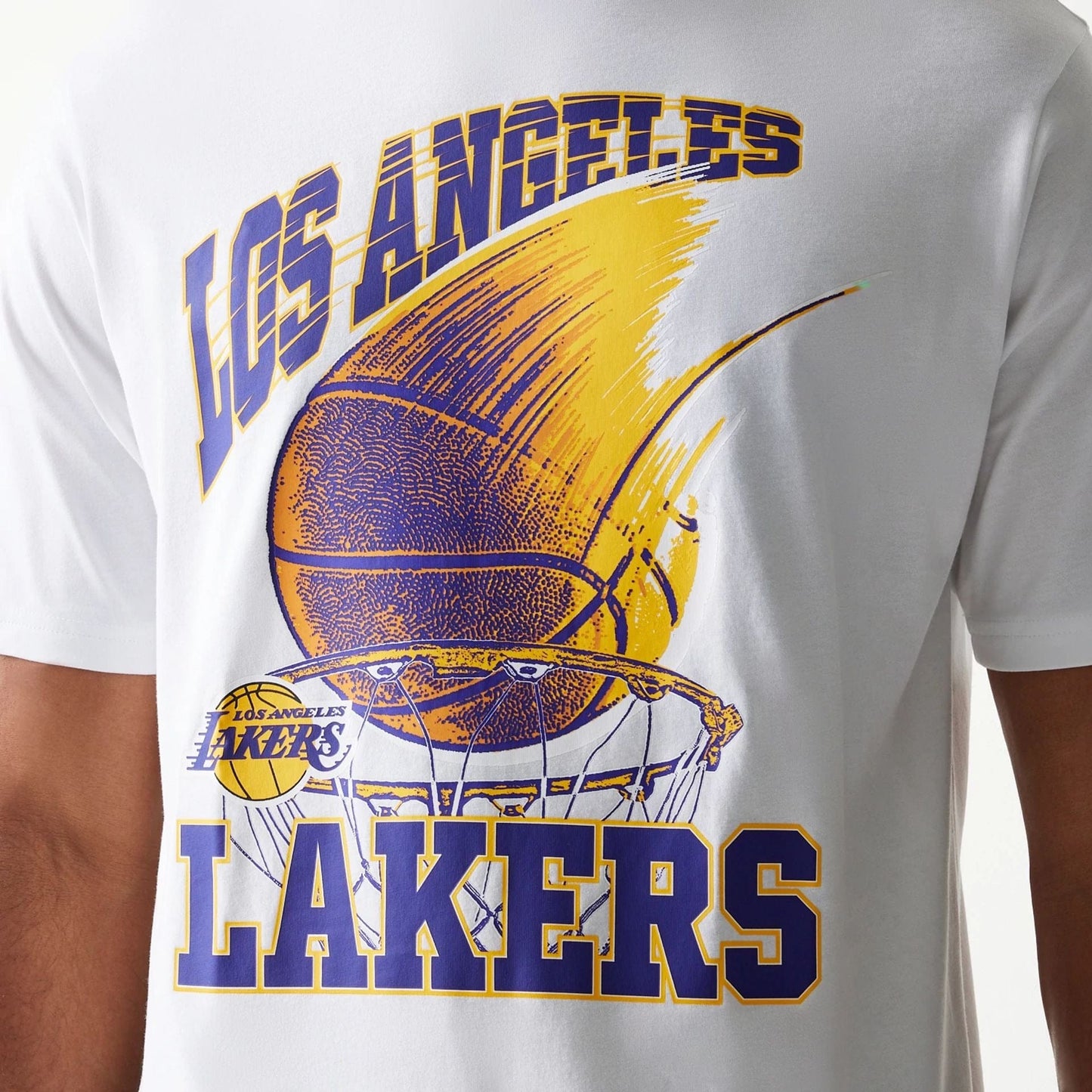 The model is wearing this NBA Ball Graphic LA Lakers T-Shirt in white. 8