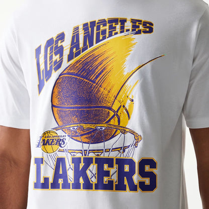 The model is wearing this NBA Ball Graphic LA Lakers T-Shirt in white. 8