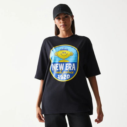 The model is wearing this New Era Lemon Fruit Graphic Oversized T-Shirt in black. 4