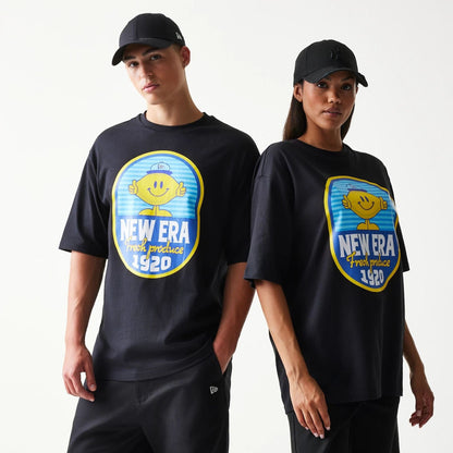 The model is wearing this New Era Lemon Fruit Graphic Oversized T-Shirt in black. 1