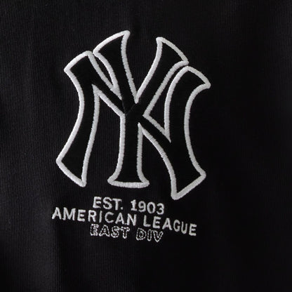 The model is wearing this MLB New York Yankees Oversized Polo T-Shirt in black. 6