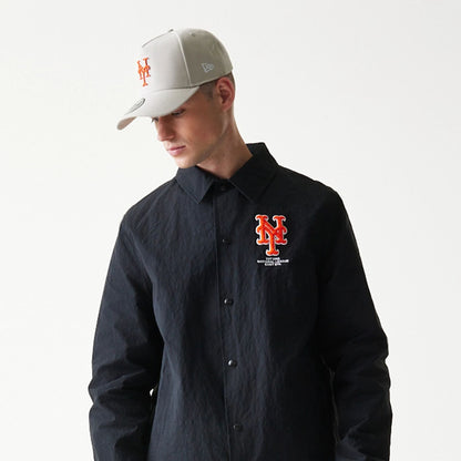 The model is wearing this MLB Coaches New York Mets Jacket in black. 5
