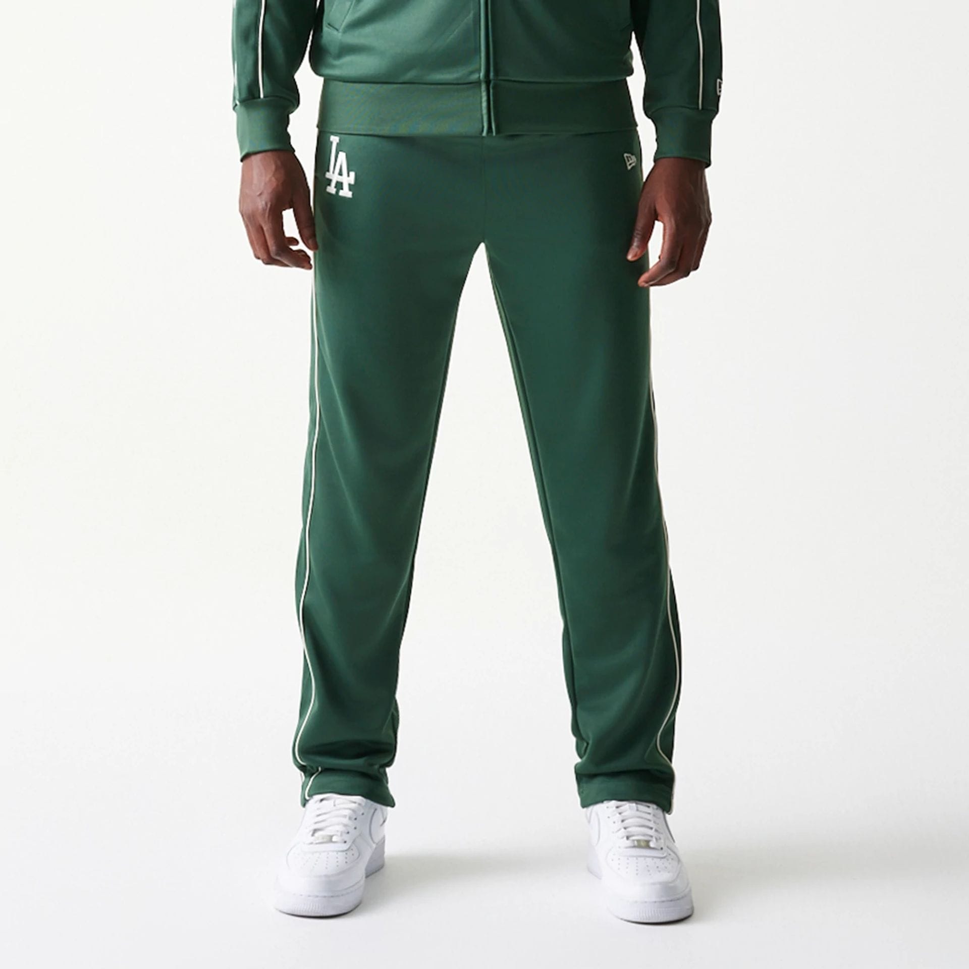The model is wearing this MLB Piping LA Dodgers Straight Leg Joggers in dark green. 6