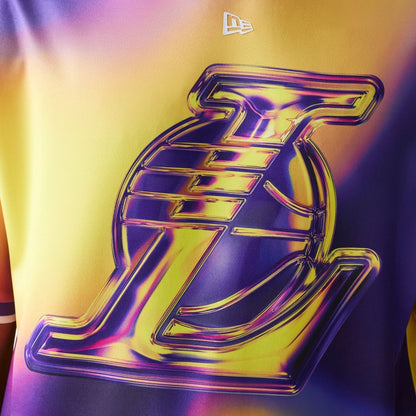 The model is wearing this NBA All Over Print LA Lakers T-Shirt in purple. 5