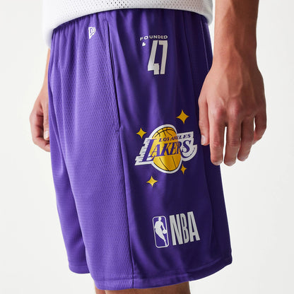The model is wearing this NBA Mesh LA Lakers Shorts in purple. 6