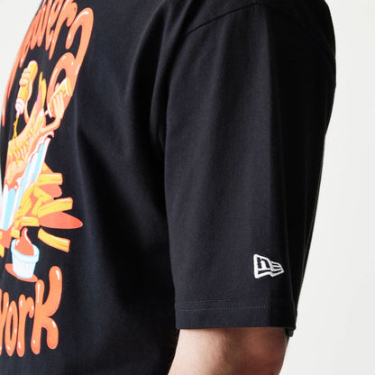 The model is wearing this New Era Hotdog Food Graphic Oversized T-Shirt in black. 7