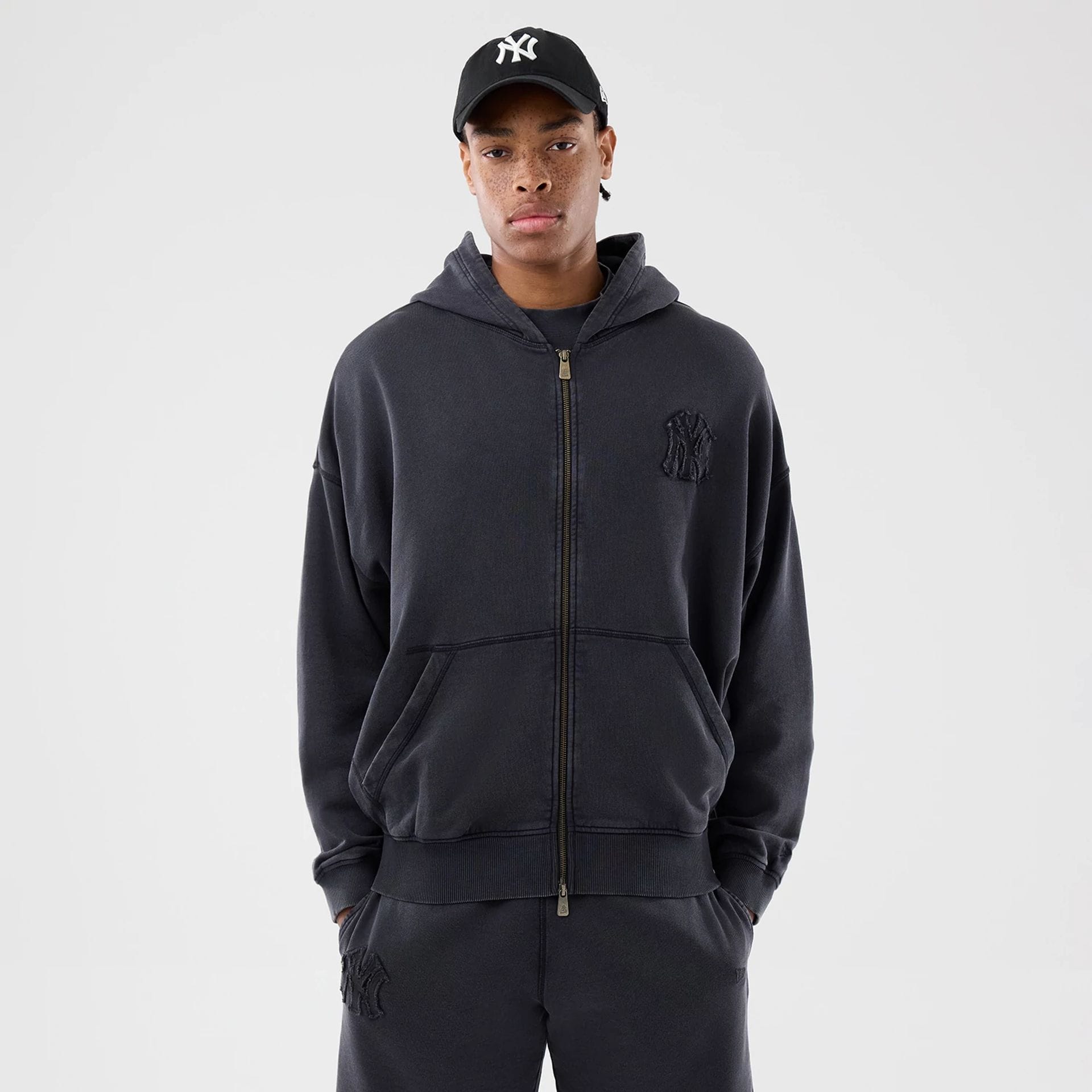 MLB Washed New York Yankees Black Full Zip Hoodie | NEC EU