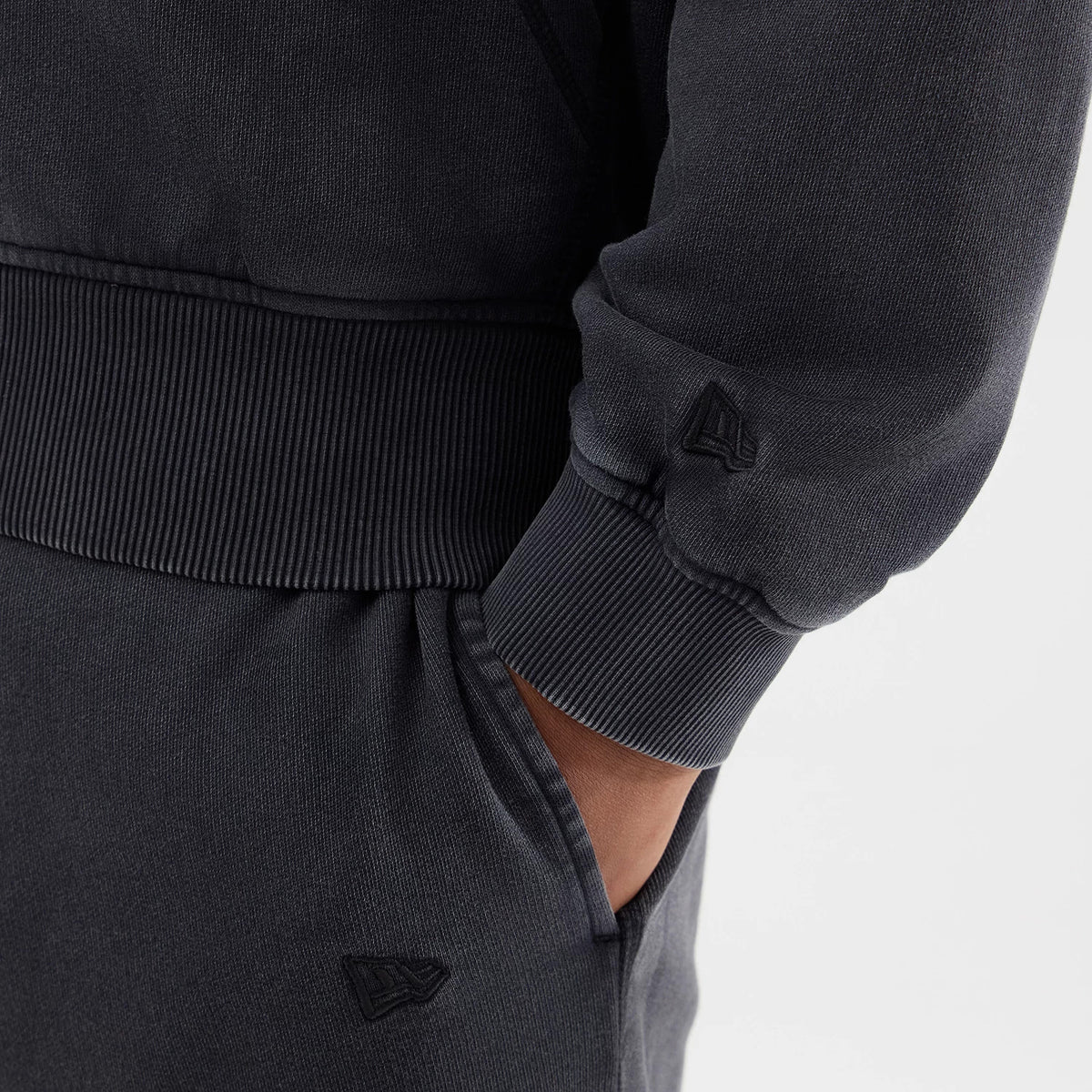 The model is wearing this MLB Washed New York Yankees Full Zip Hoodie in black. 6