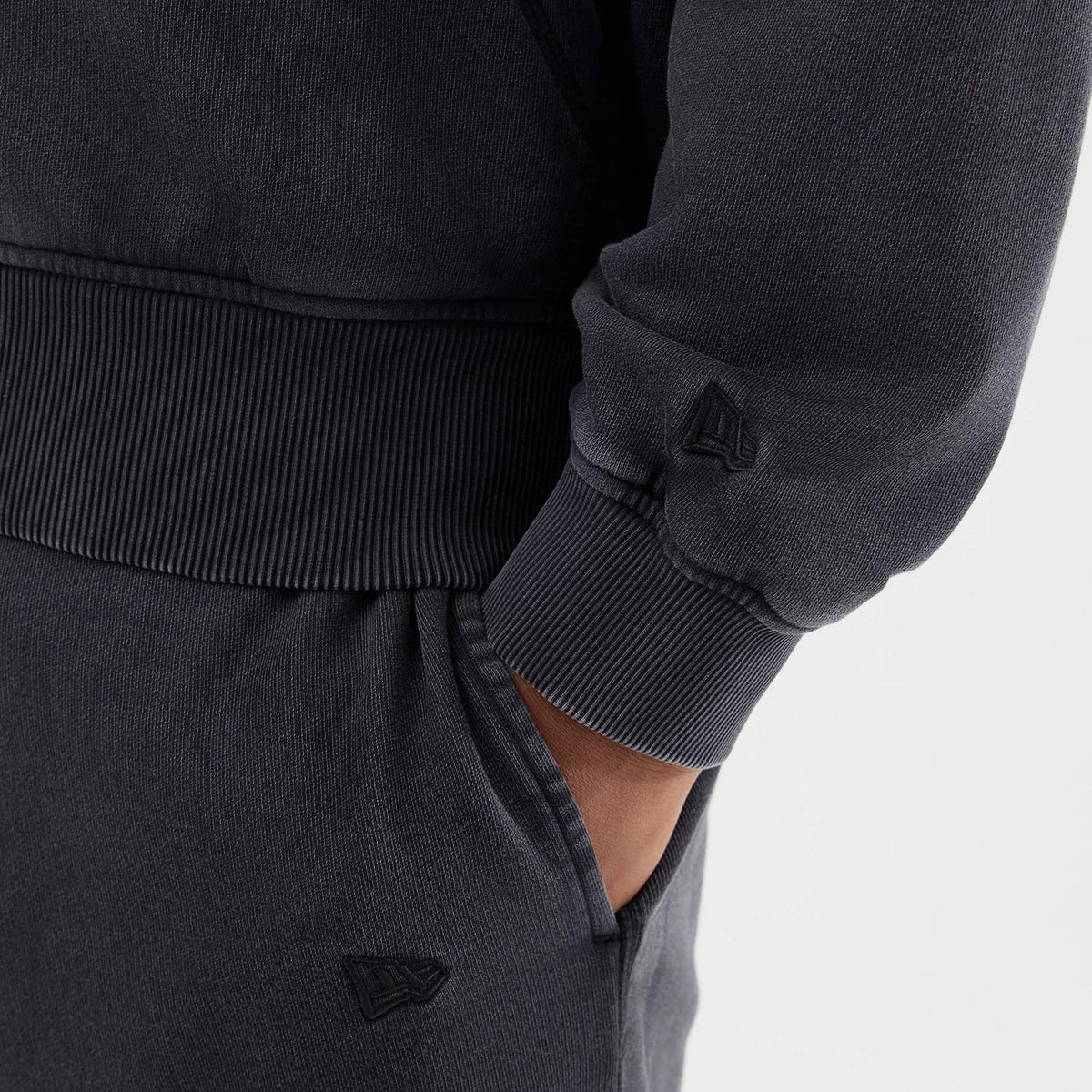 The model is wearing this MLB Washed New York Yankees Full Zip Hoodie in black. 6