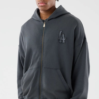 The model is wearing this MLB Washed LA Dodgers Full Zip Hoodie in Dark Grey. 3