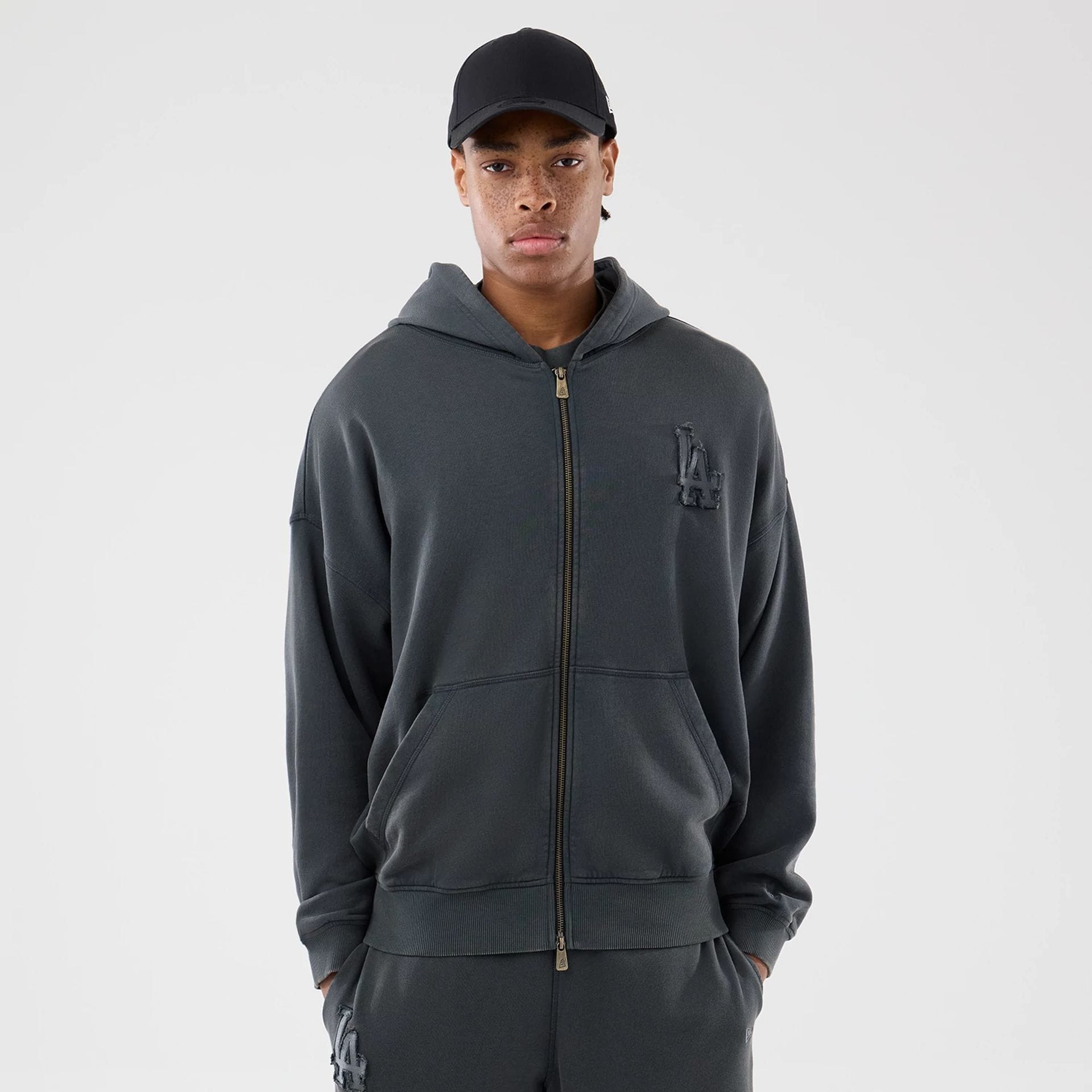 MLB Washed LA Dodgers Dark Grey Full Zip Hoodie | NEC EU
