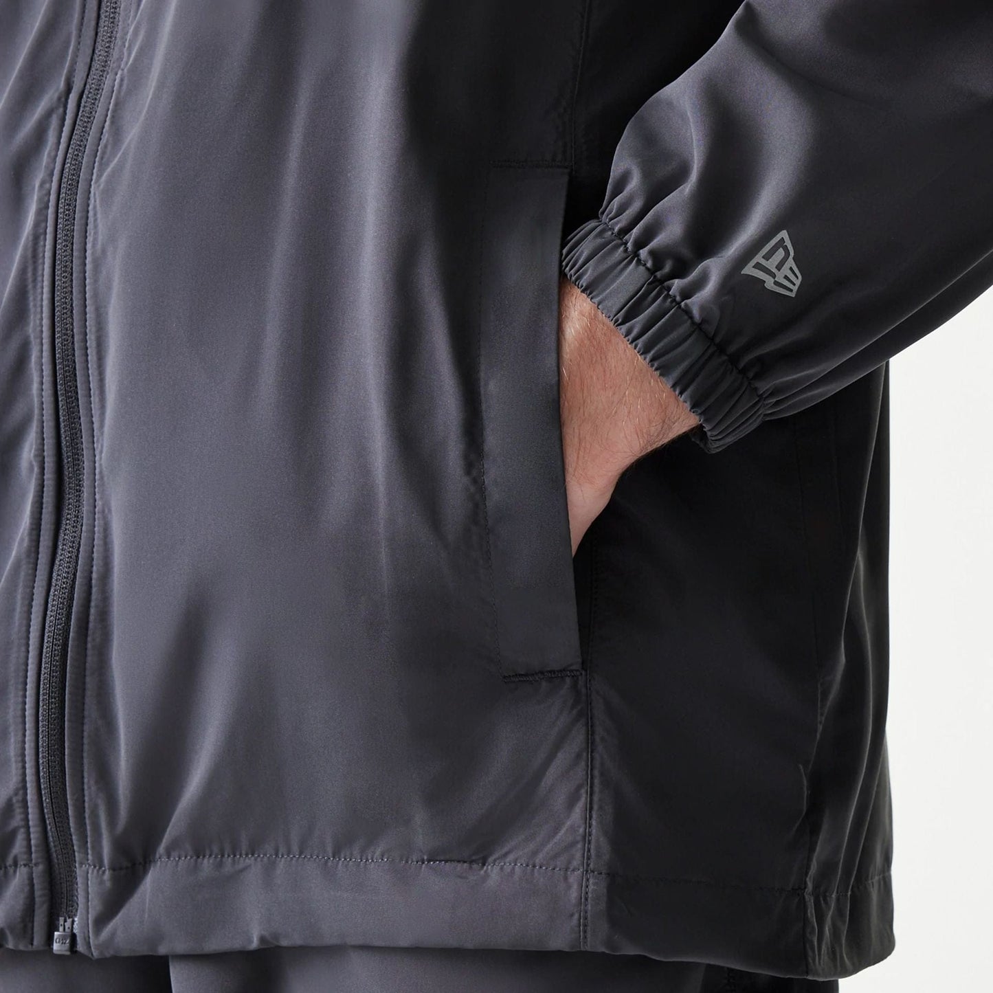 The model is wearing this MLB New York Yankees Jacket in dark grey. 5