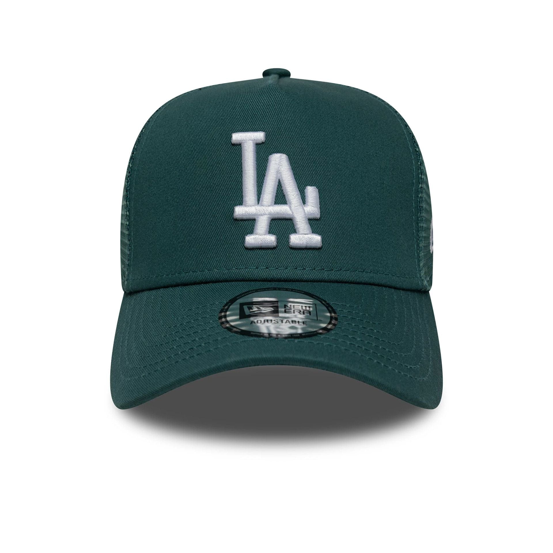 Pictured is this MLB League Essential LA Dodgers 9FORTY A-Frame Trucker in dark green. 2