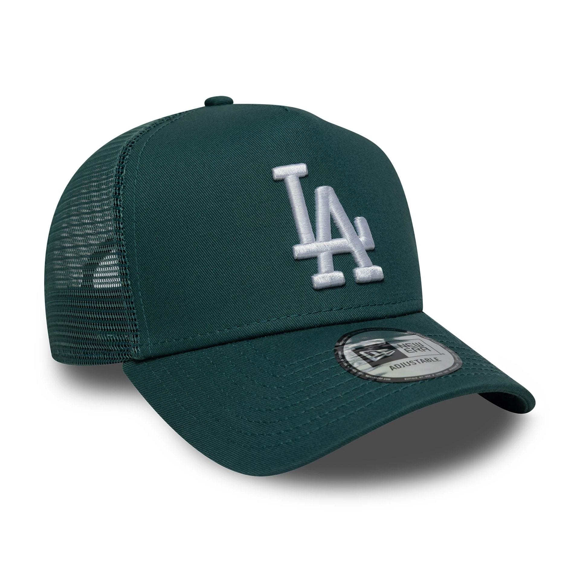 Pictured is this MLB League Essential LA Dodgers 9FORTY A-Frame Trucker in dark green. 3