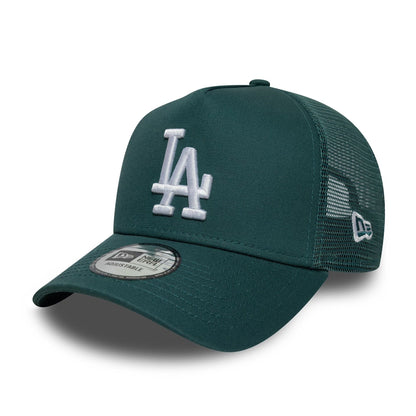 Pictured is this MLB League Essential LA Dodgers 9FORTY A-Frame Trucker in dark green. 1