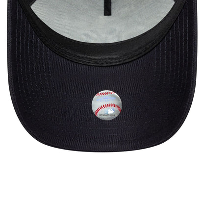 Pictured is this MLB Outline New York Yankees 9FORTY E-Frame Trucker in navy. 5