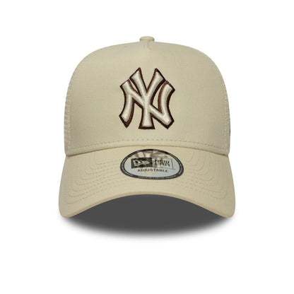 Pictured is this MLB Outline New York Yankees 9FORTY E-Frame Trucker in Cream. 2