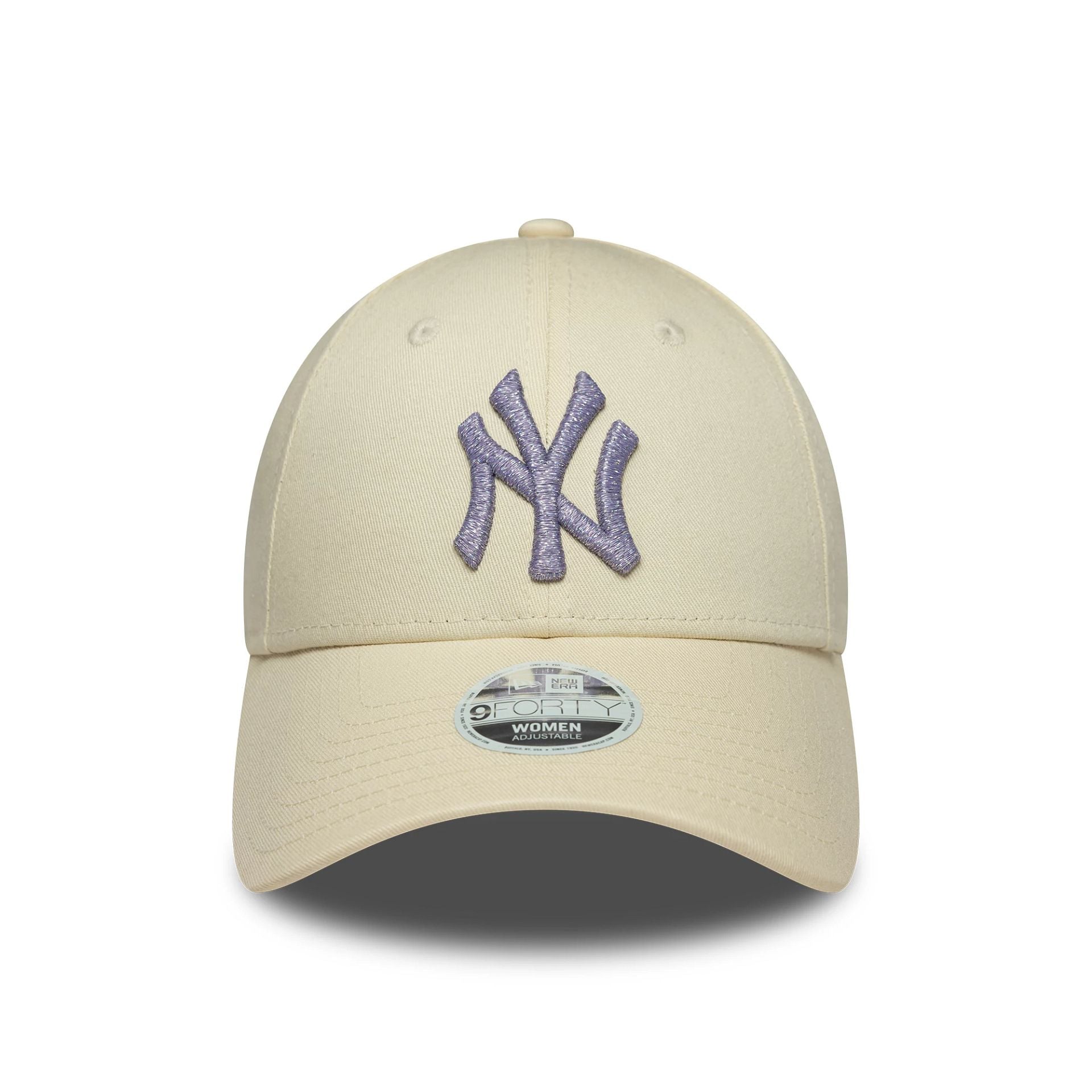 Pictured is this Womens MLB Metallic Logo New York Yankees 9FORTY in light beige. 2