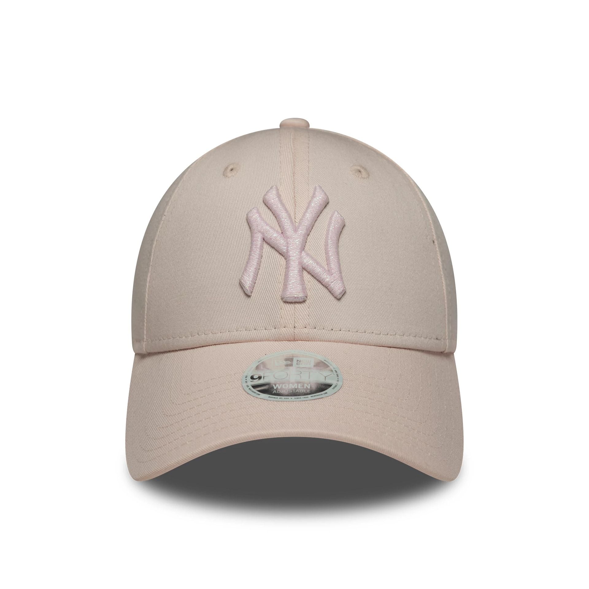 Pictured is this Womens MLB Metallic Logo New York Yankees 9FORTY in pastel pink. 2