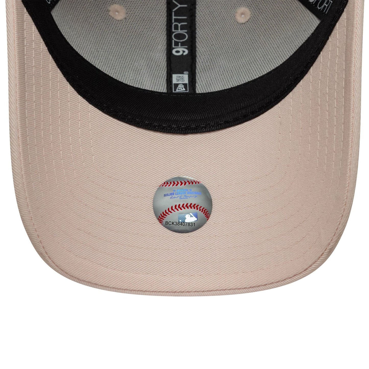Pictured is this Womens MLB Metallic Logo New York Yankees 9FORTY in pastel pink. 5