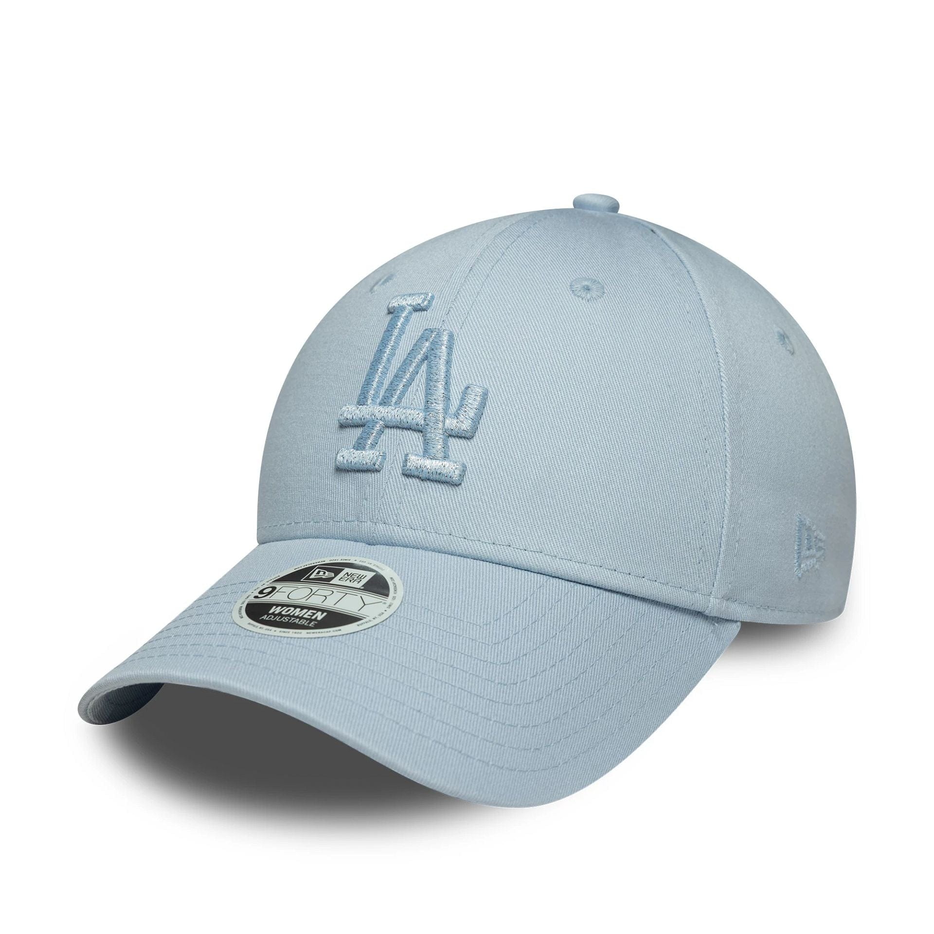Pictured is this Womens MLB Metallic Logo LA Dodgers 9FORTY in pastel blue. 1