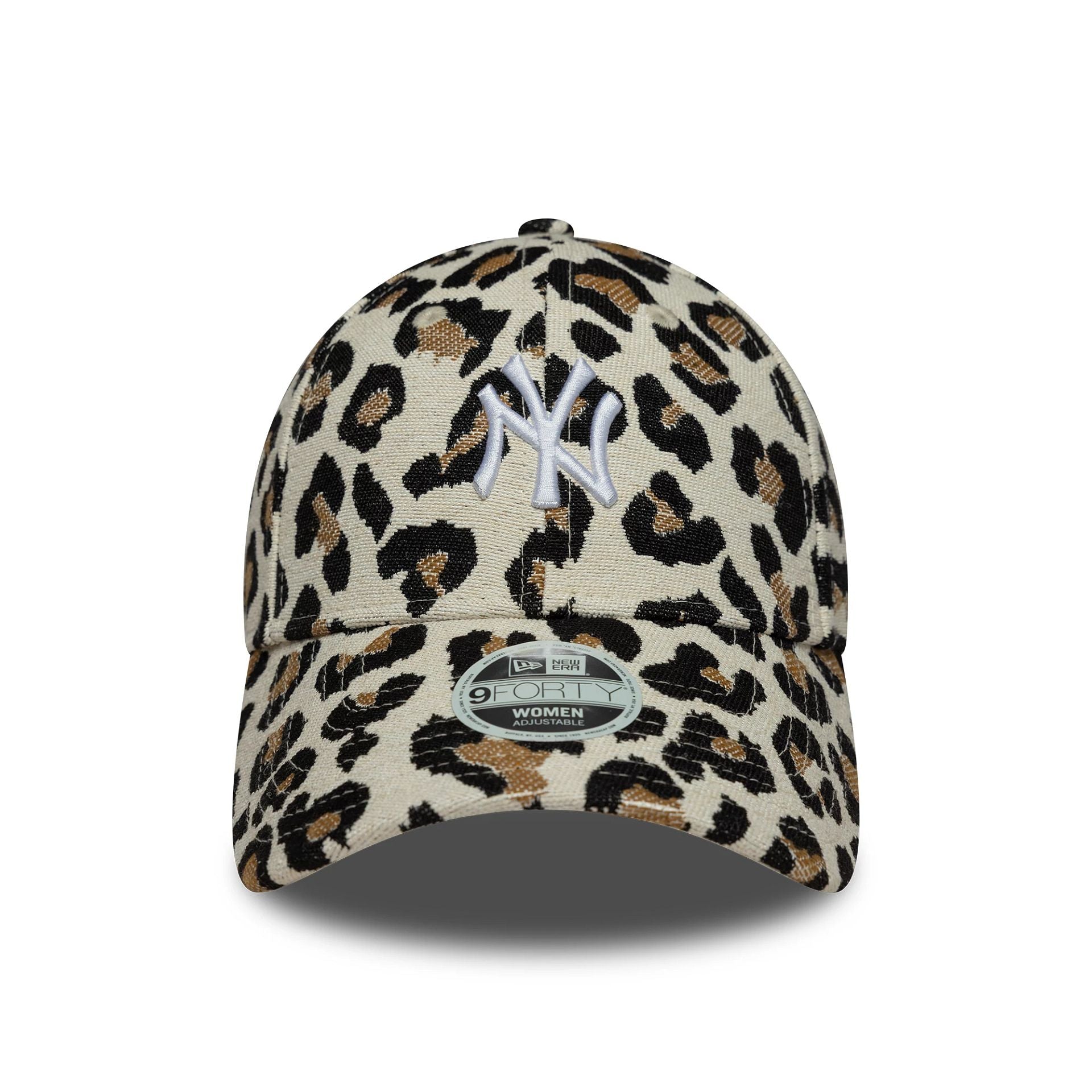 Pictured is this Womens MLB Leopard Midi New York Yankees 9FORTY in light beige. 2