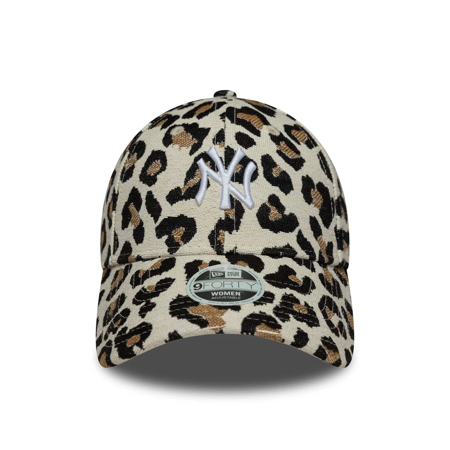Pictured is this Womens MLB Leopard Midi New York Yankees 9FORTY in light beige. 2