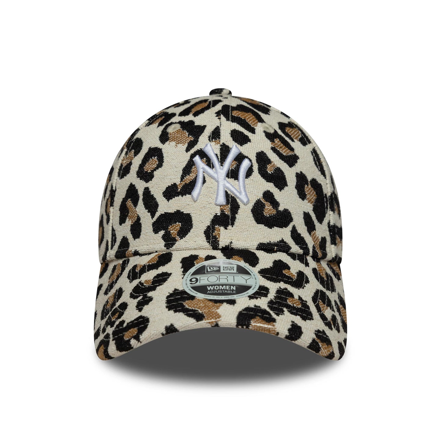 Pictured is this Womens MLB Leopard Midi New York Yankees 9FORTY in light beige. 2