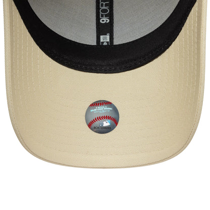 Pictured is this Womens MLB Sequin Wordmark New York Yankees 9FORTY in light beige. 5