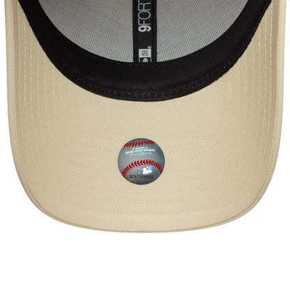 Pictured is this Womens MLB Sequin Wordmark New York Yankees 9FORTY in light beige. 5