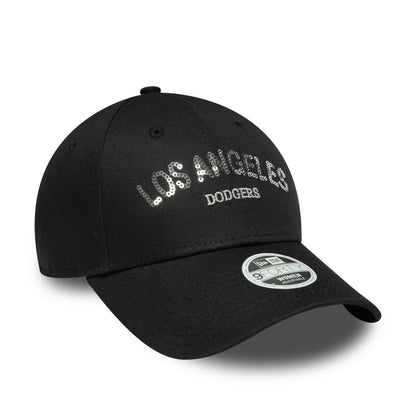 Pictured is this Womens MLB Sequin Wordmark LA Dodgers 9FORTY in black. 3