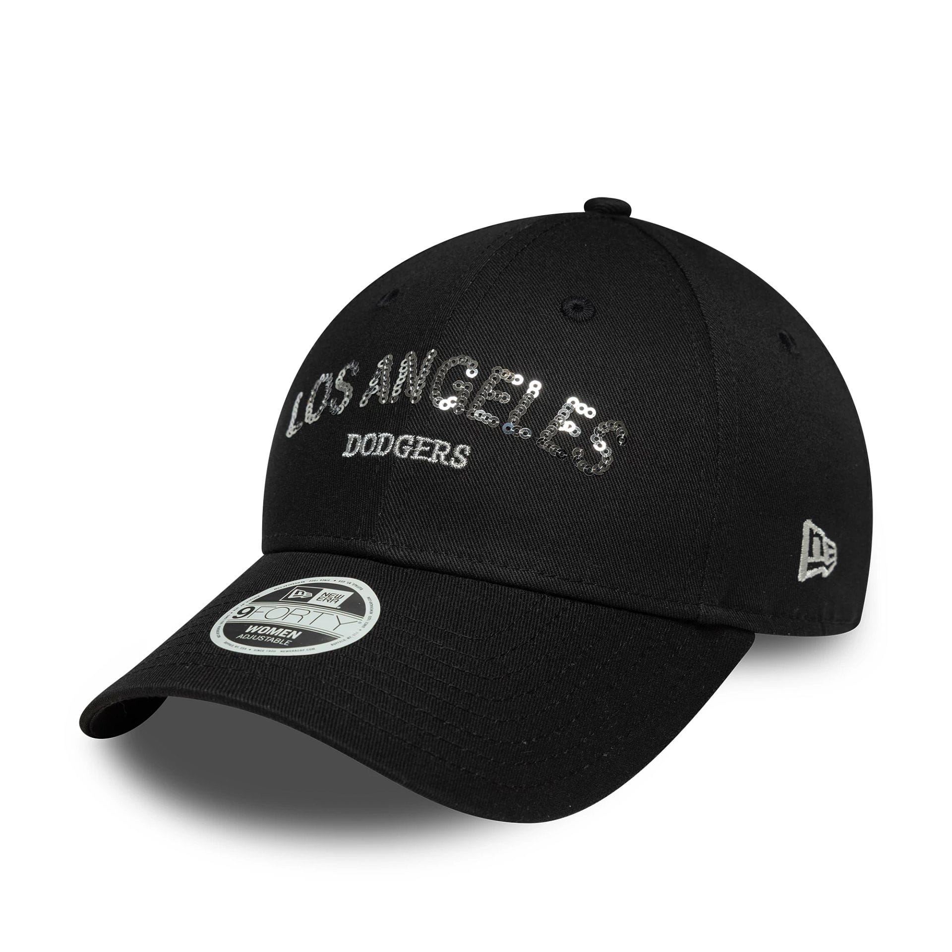 Womens MLB Sequin Wordmark LA Dodgers Black 9FORTY Cap | NEC EU