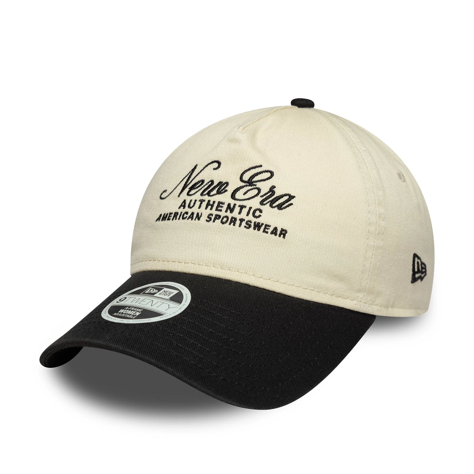 Pictured is this Womens New Era 9TWENTY A-Frame in Black. 1