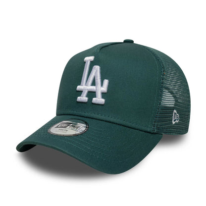 Pictured is this Youth MLB League Essential LA Dodgers 9FORTY A-Frame Trucker in dark green. 1