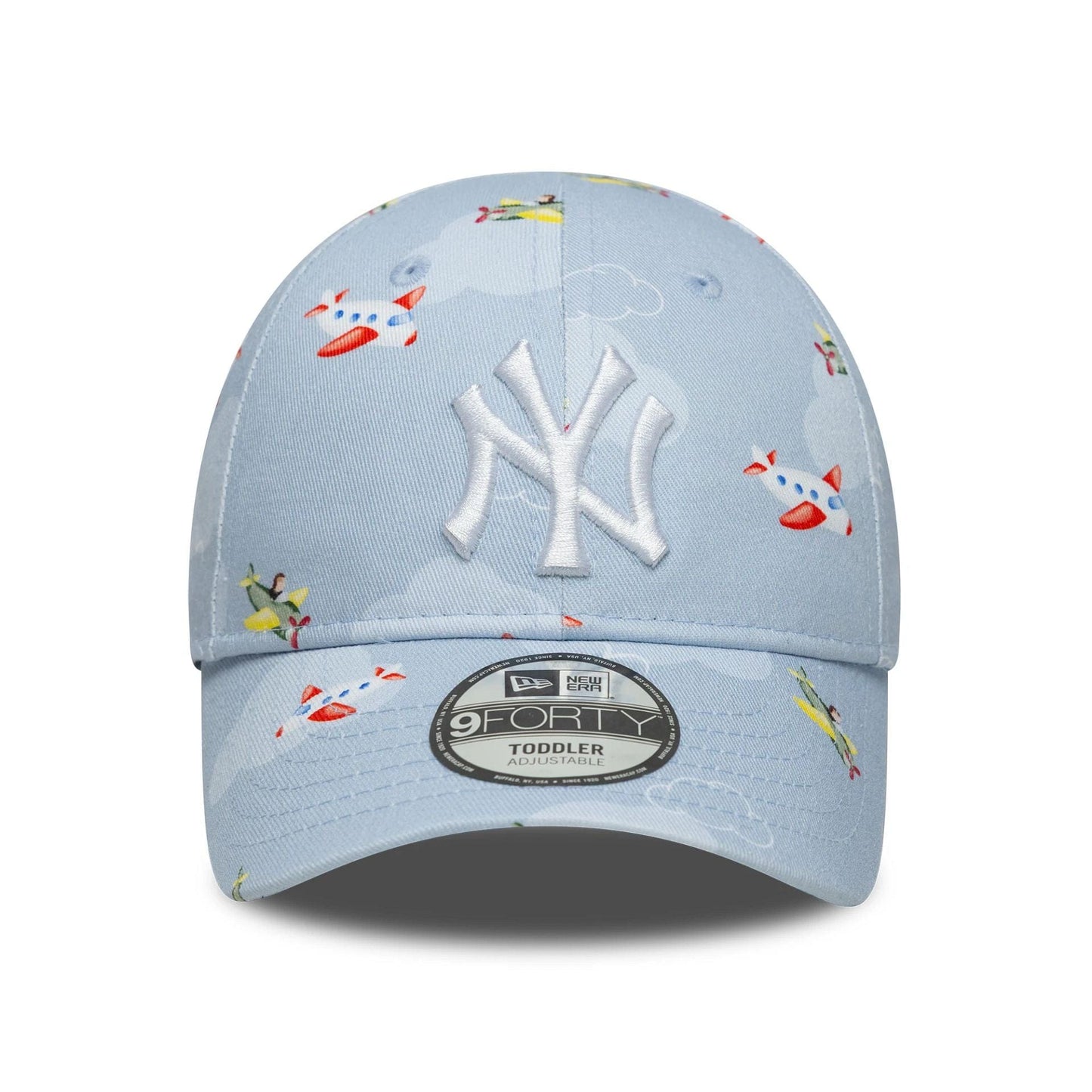 Pictured is this Toddler MLB Plane All Over Print New York Yankees 9FORTY in pastel blue. 2