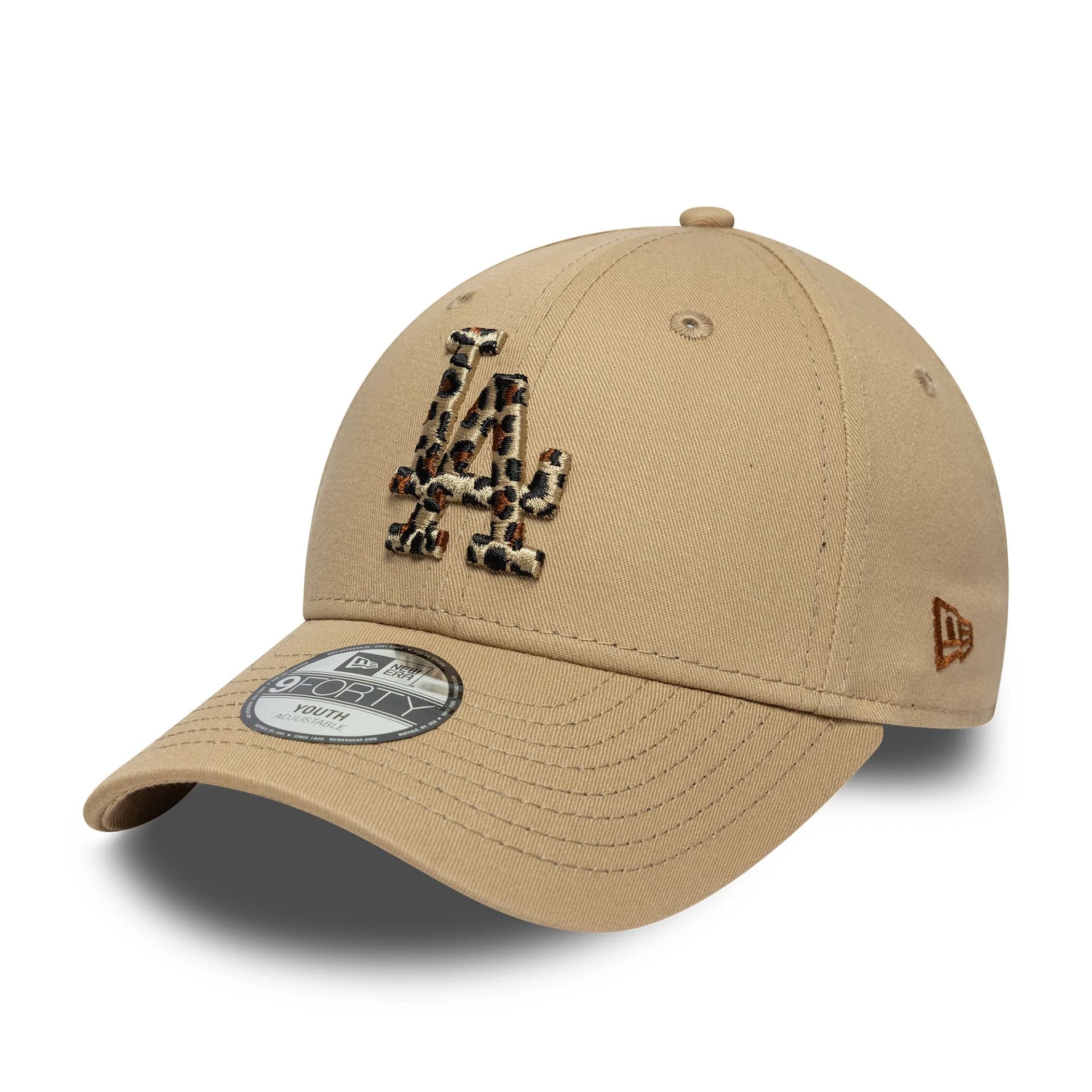 Pictured is this Youth MLB Animal Infill LA Dodgers 9FORTY in light beige. 1