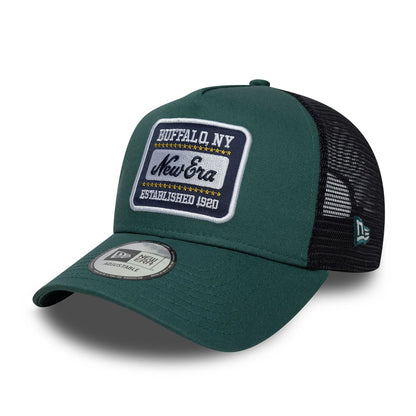 Pictured is this New Era Patch 9FORTY A-Frame Trucker in dark green. 1